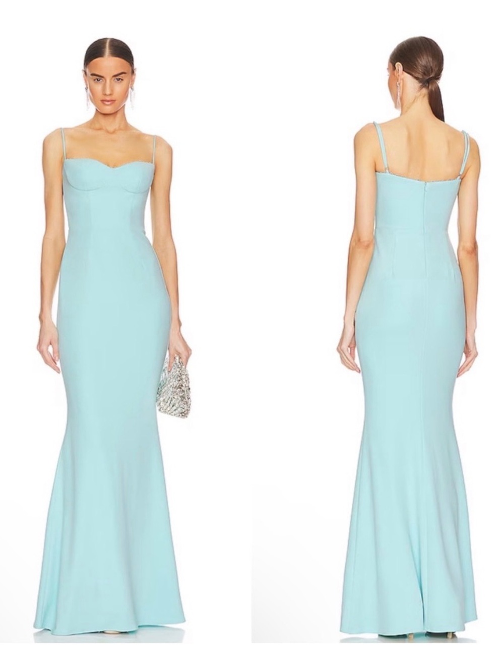 Katie May Light Aqua Spaghetti Strap Mermaid Gown